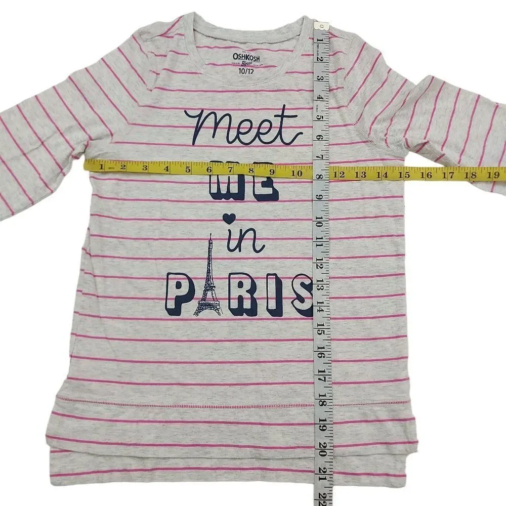 OshKosh B'gosh Girls Tee 10/12 Long Sleeve Striped 100% Cotton